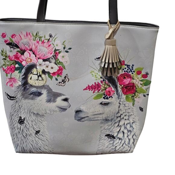 Green box art and Culture Tote bag LLamas 14 "x 13" Blue Pink - Picture 2 of 7